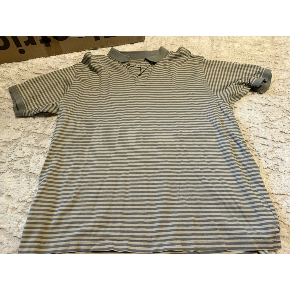 Vintage IZOD Golf Polo Shirt Men's Large Tan Striped 90s Cotton Short Sleeve Top